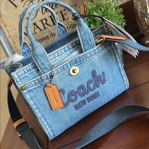 Coach Mini Cargo Denim Tote with Leather Accents